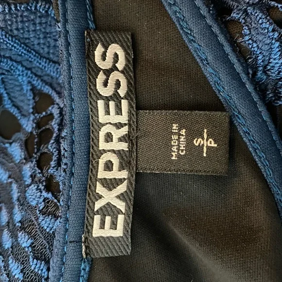 Express Blue & Black Lace High Neck Sleeveless Keyhole Knee Length Mini Dress - Picture 9 of 10